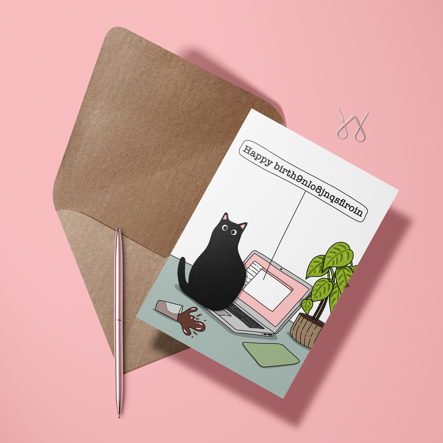 Wenskaart verjaardag - Kat toetsenbord