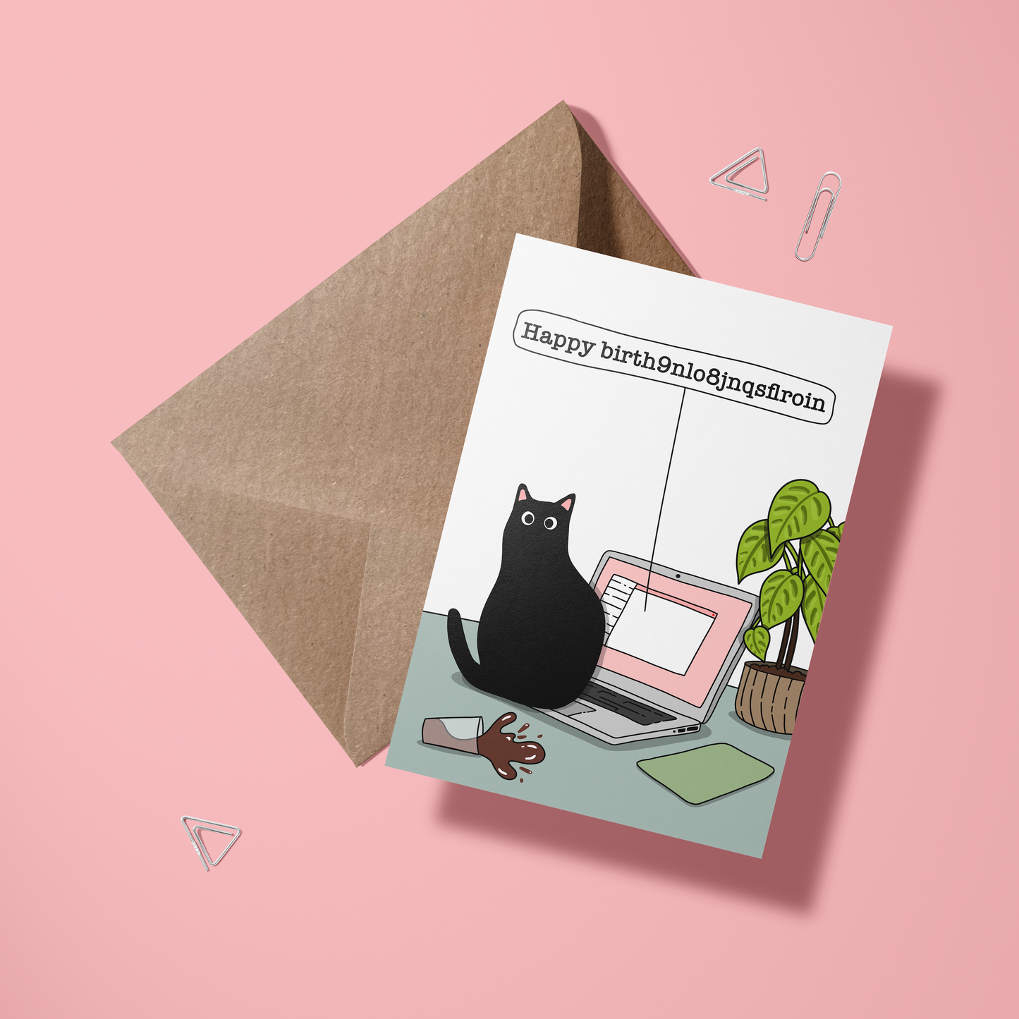 Wenskaart verjaardag - Kat toetsenbord