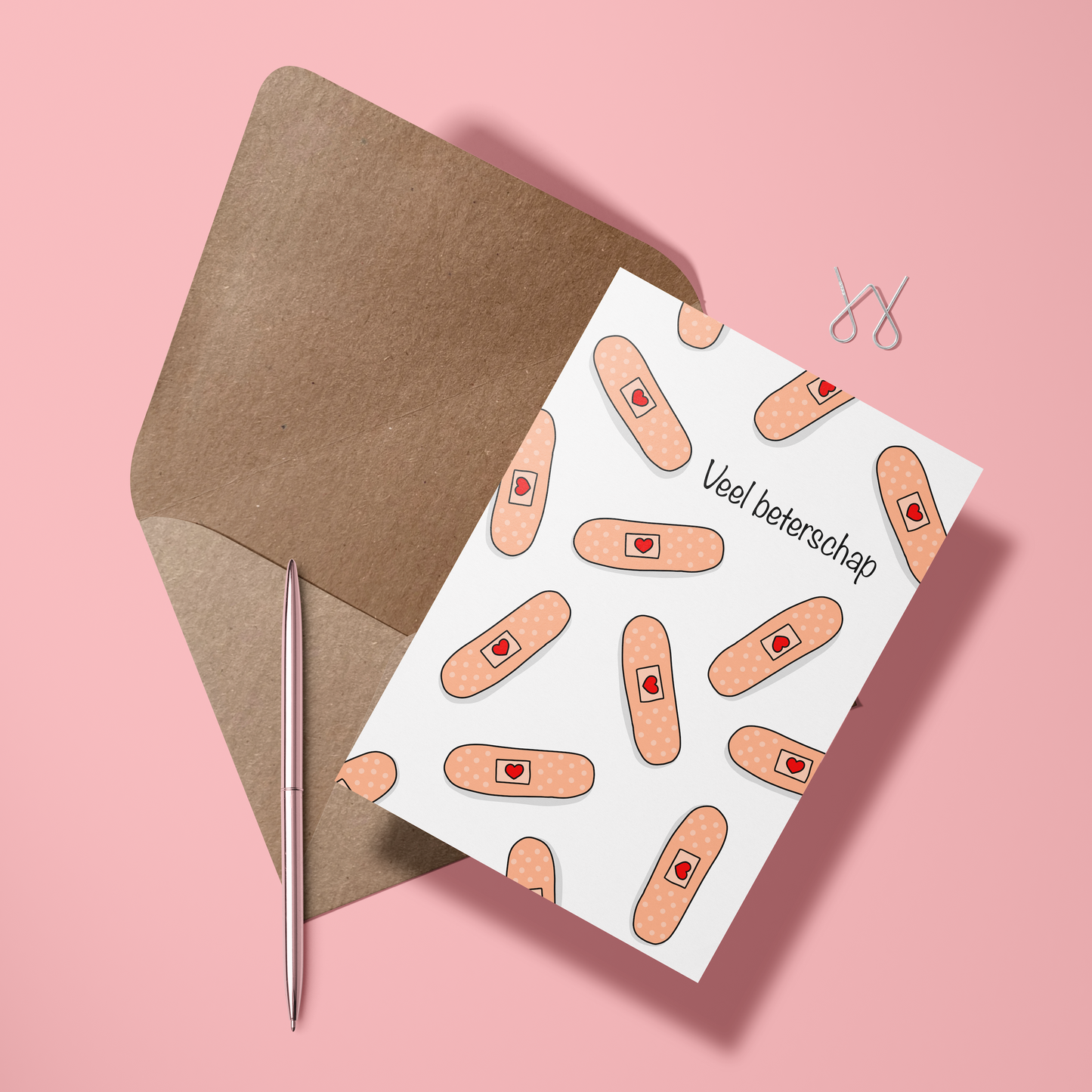 Wenskaart beterschap - Pleisters met hartjes