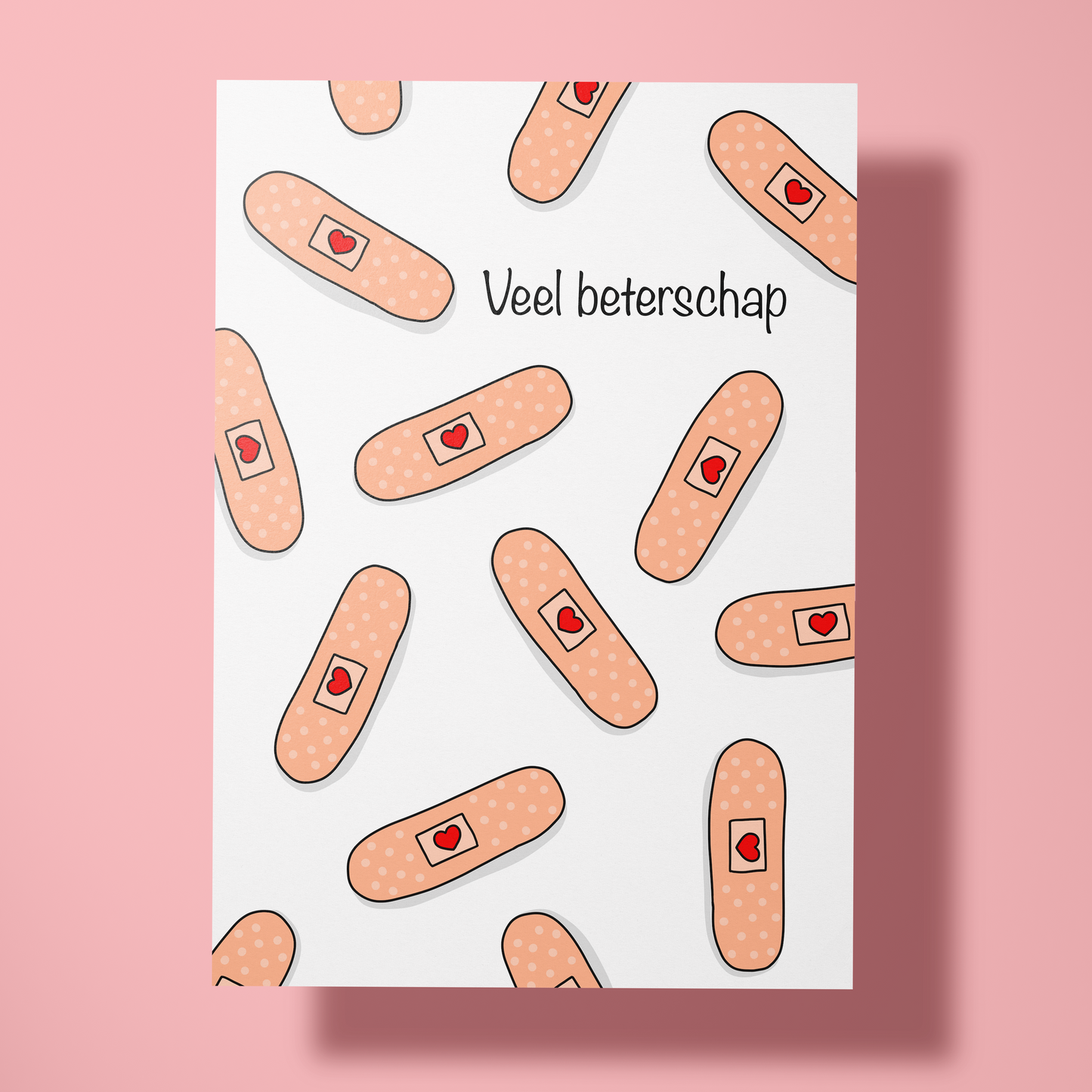 Wenskaart beterschap - Pleisters met hartjes