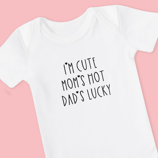 Baby romper wit korte mouw met schattige tekst - Cute hot lucky