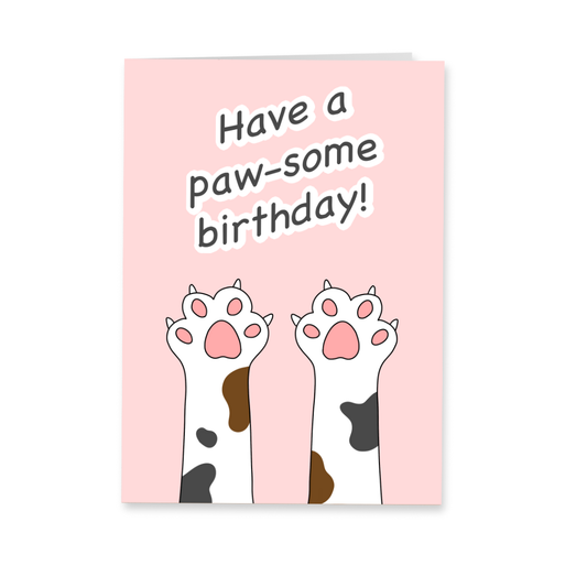 Wenskaart verjaardag - Pawsome birthday kattenpoot