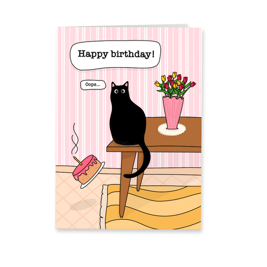 Wenskaart verjaardag - Kat taart