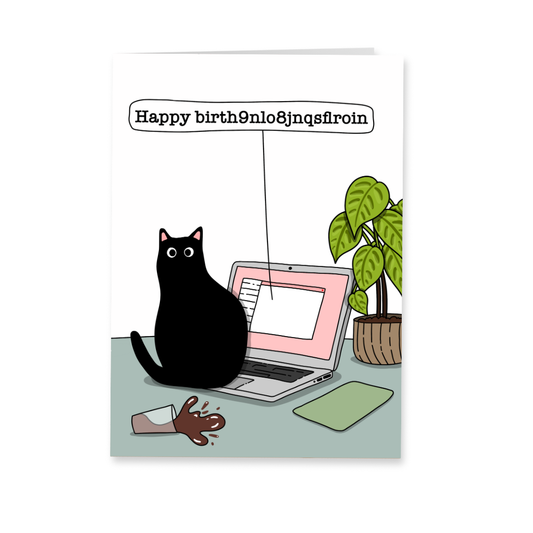 Wenskaart verjaardag - Kat toetsenbord