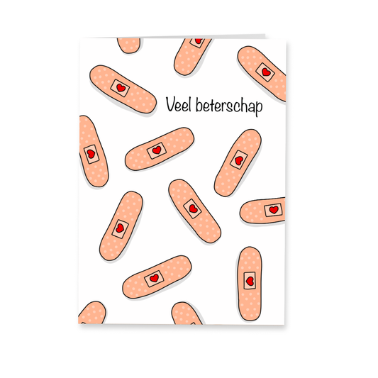 Wenskaart beterschap - Pleisters met hartjes