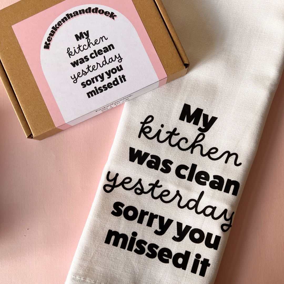 Grappige witte keukenhanddoek - Clean kitchen