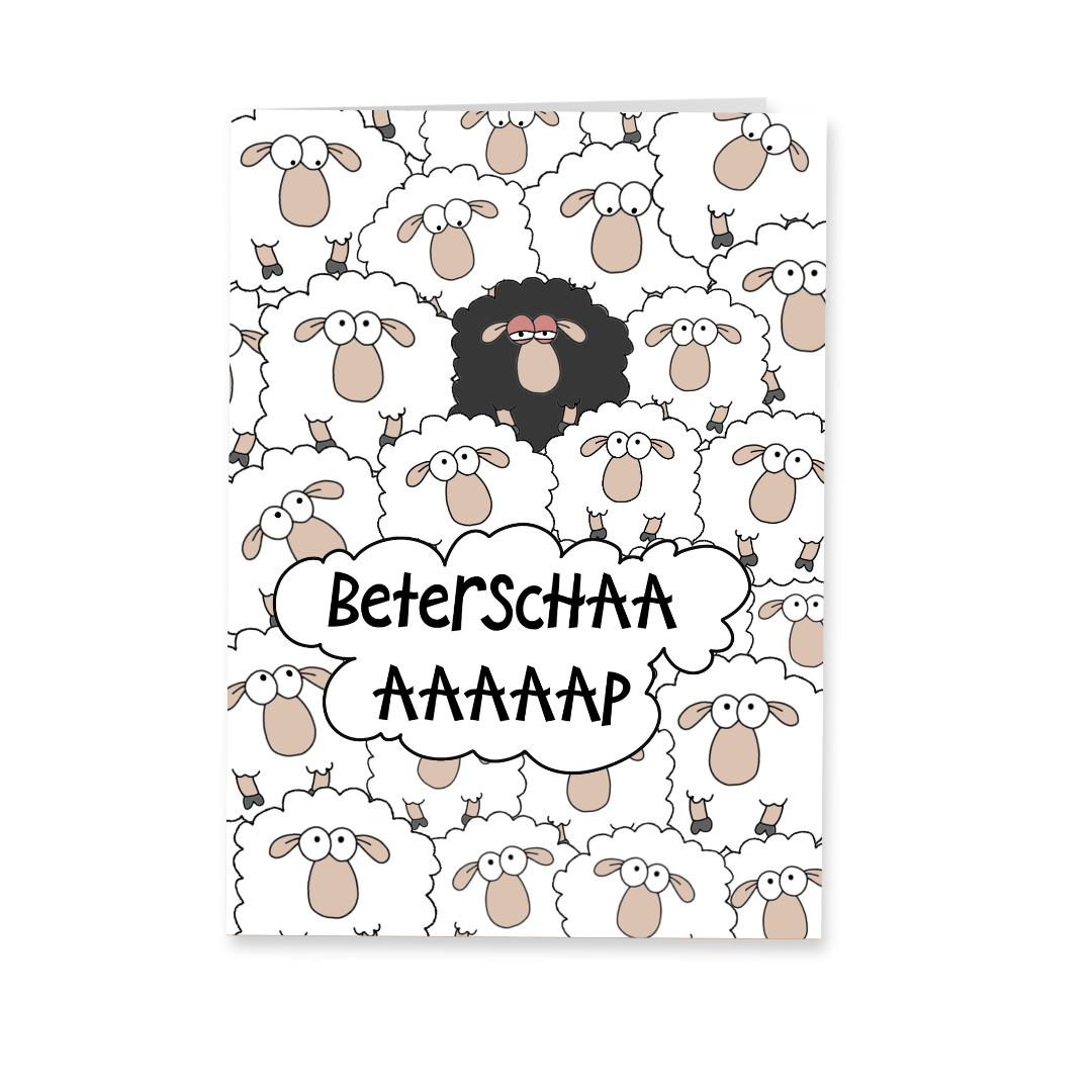 Wenskaart beterschap - Zwart schaap