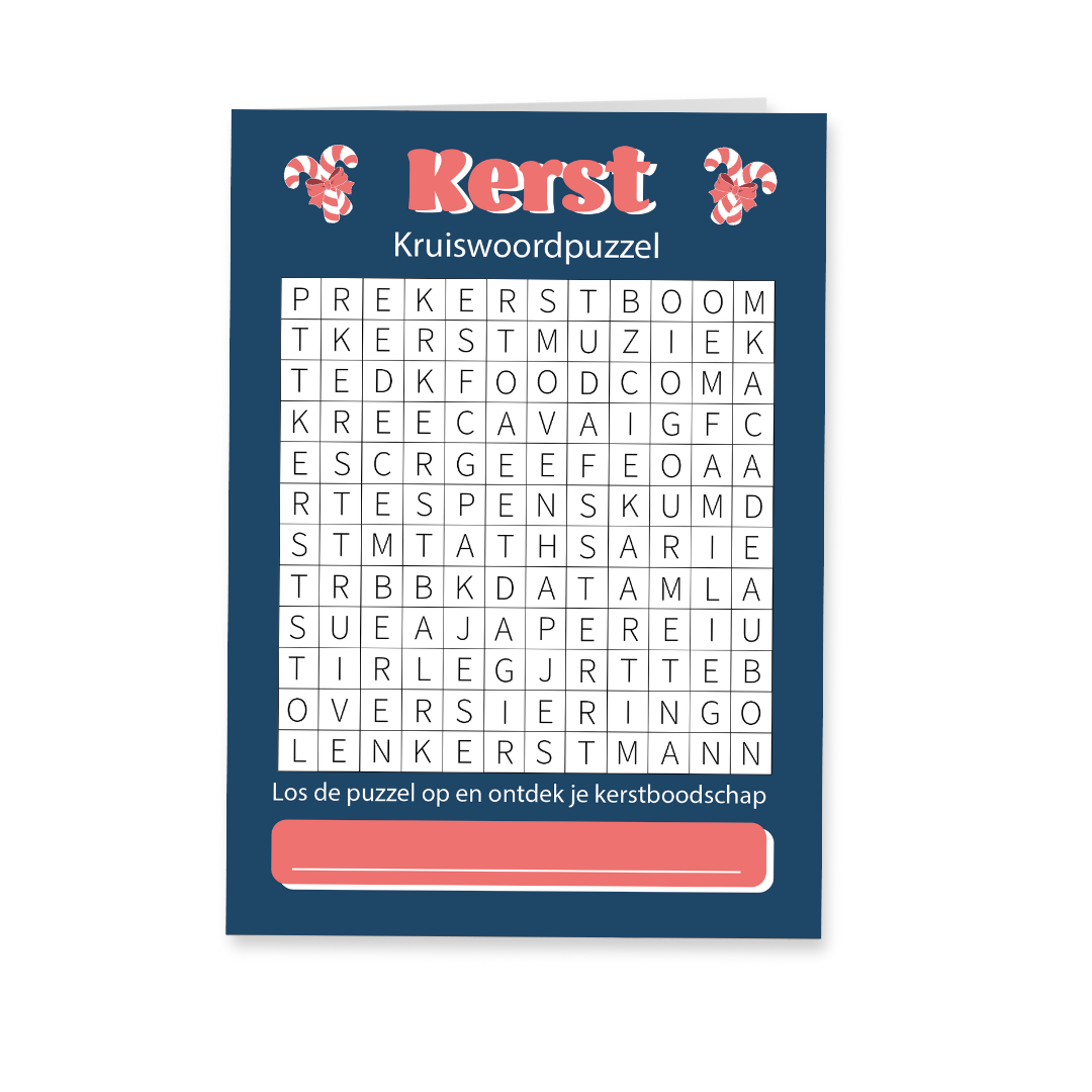 Wenskaart kerst - Kerst kruiswoordpuzzel