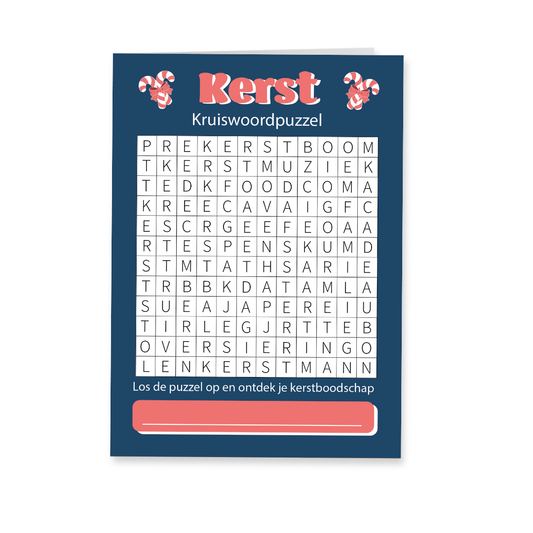 Wenskaart kerst - Kerst kruiswoordpuzzel