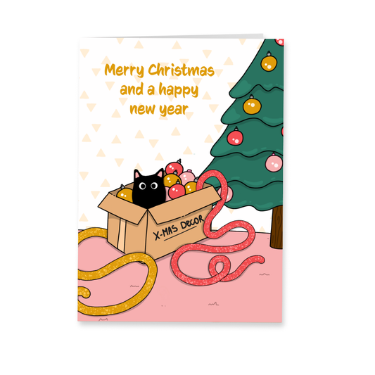 Wenskaart kerst - Cat in a box