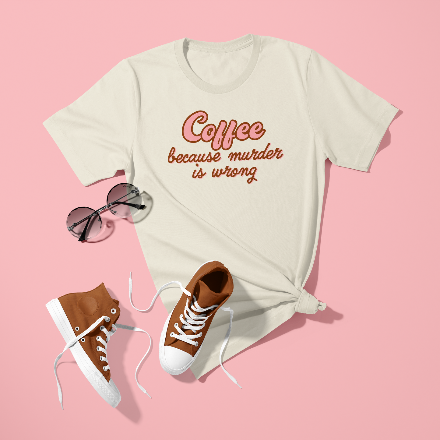 T-shirt Unisex - Coffee because murder is wrong - Beige