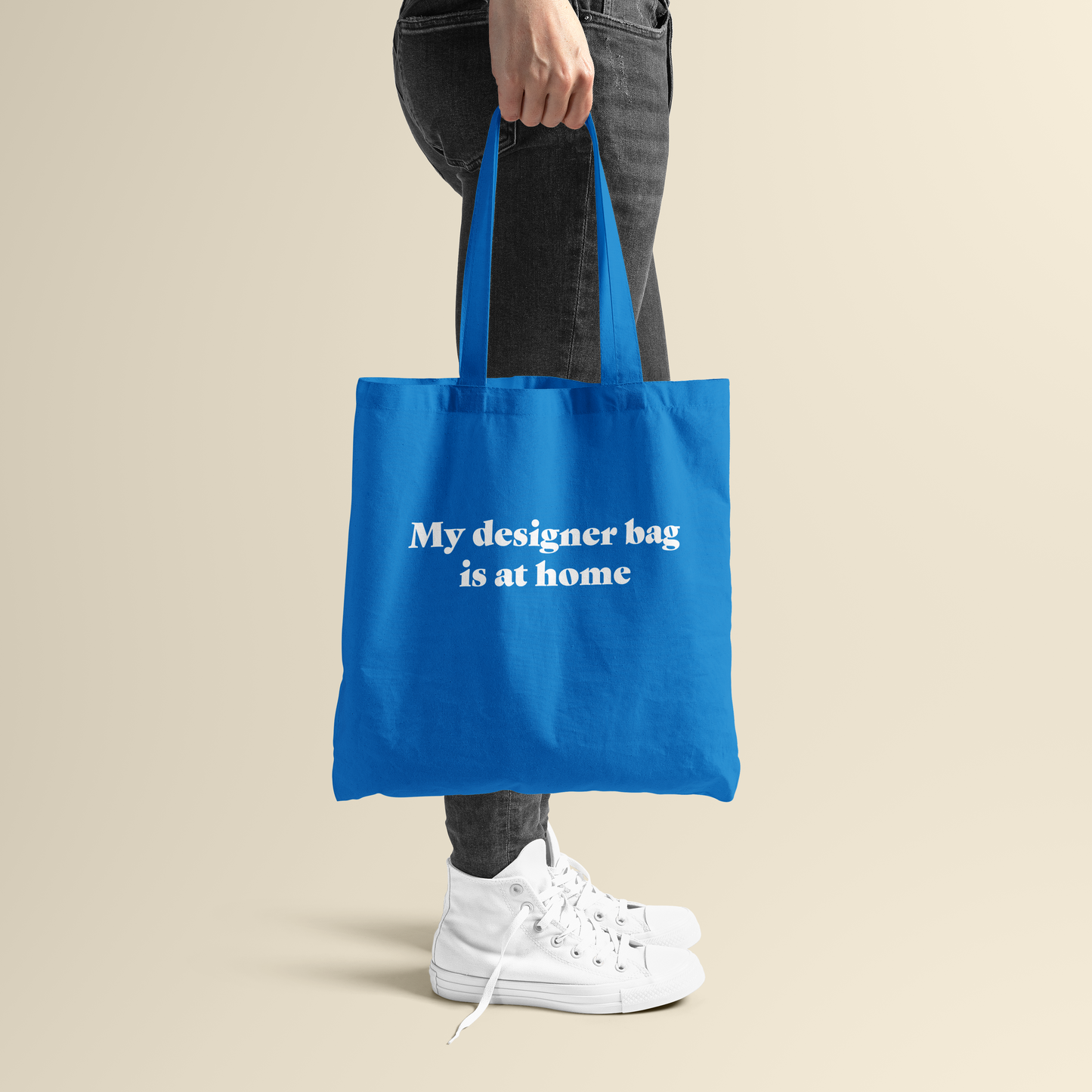 Totebag - My designer bag is at home - Korenbloem blauw