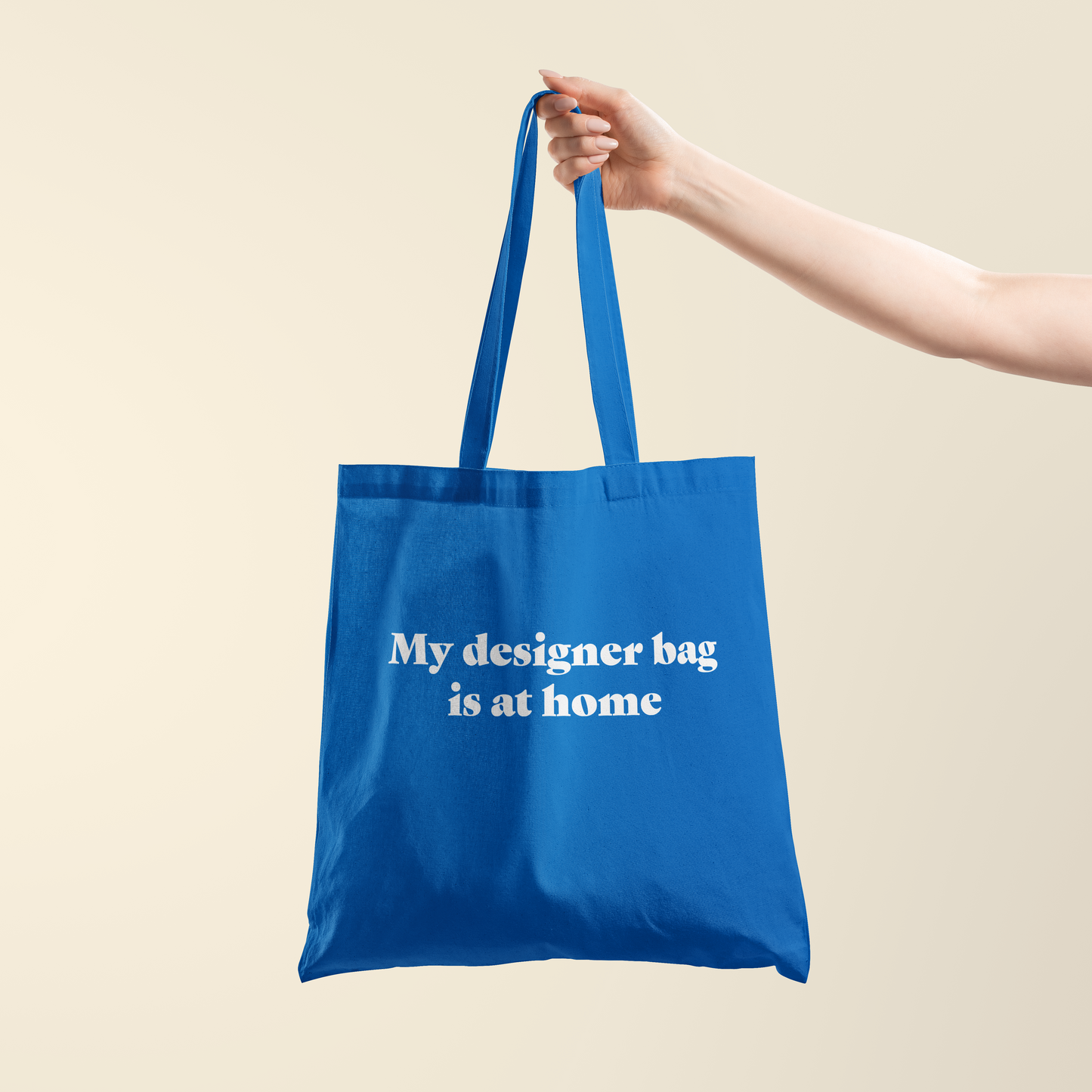 Totebag - My designer bag is at home - Korenbloem blauw