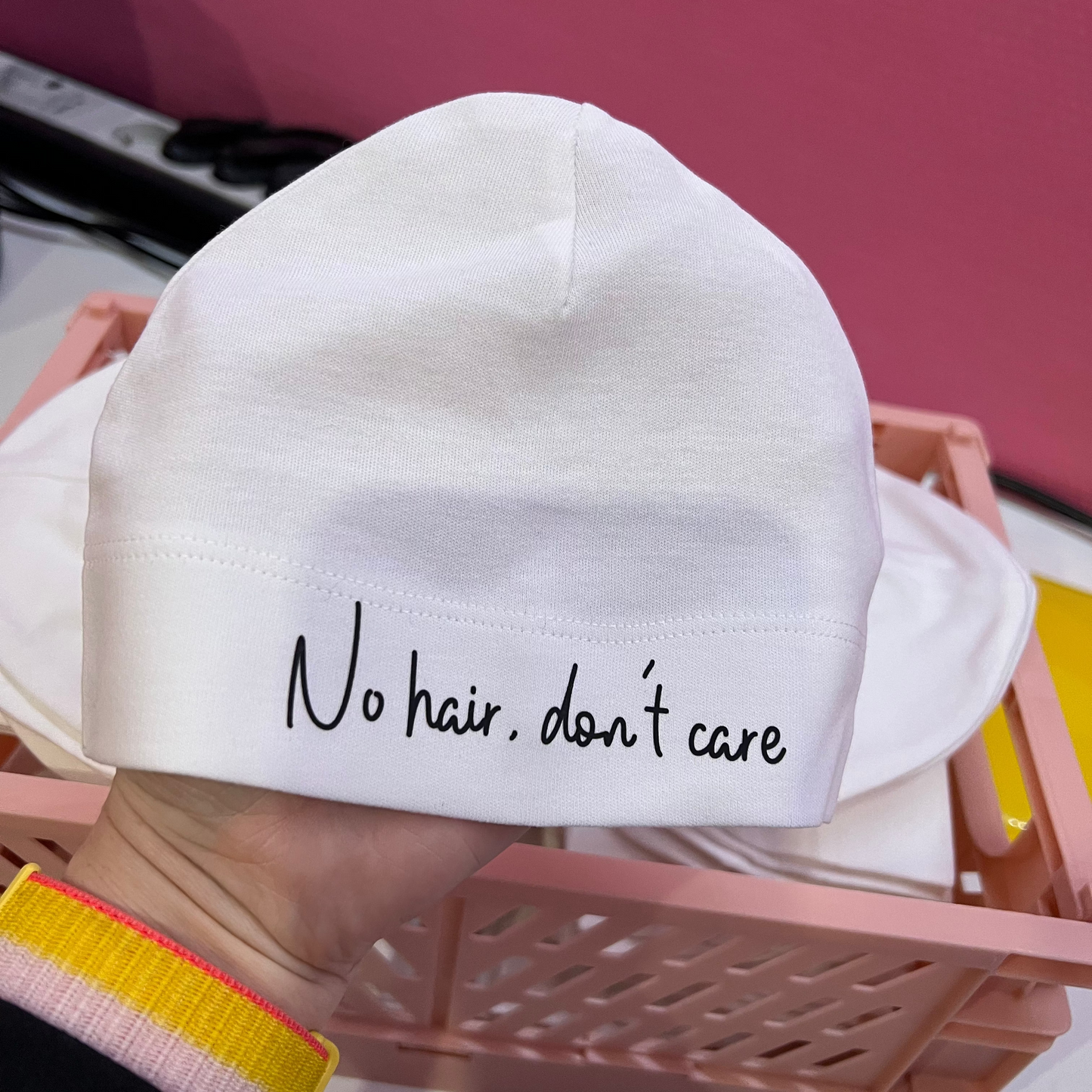 Babymuts “No hair don’t care” – 100% Katoen