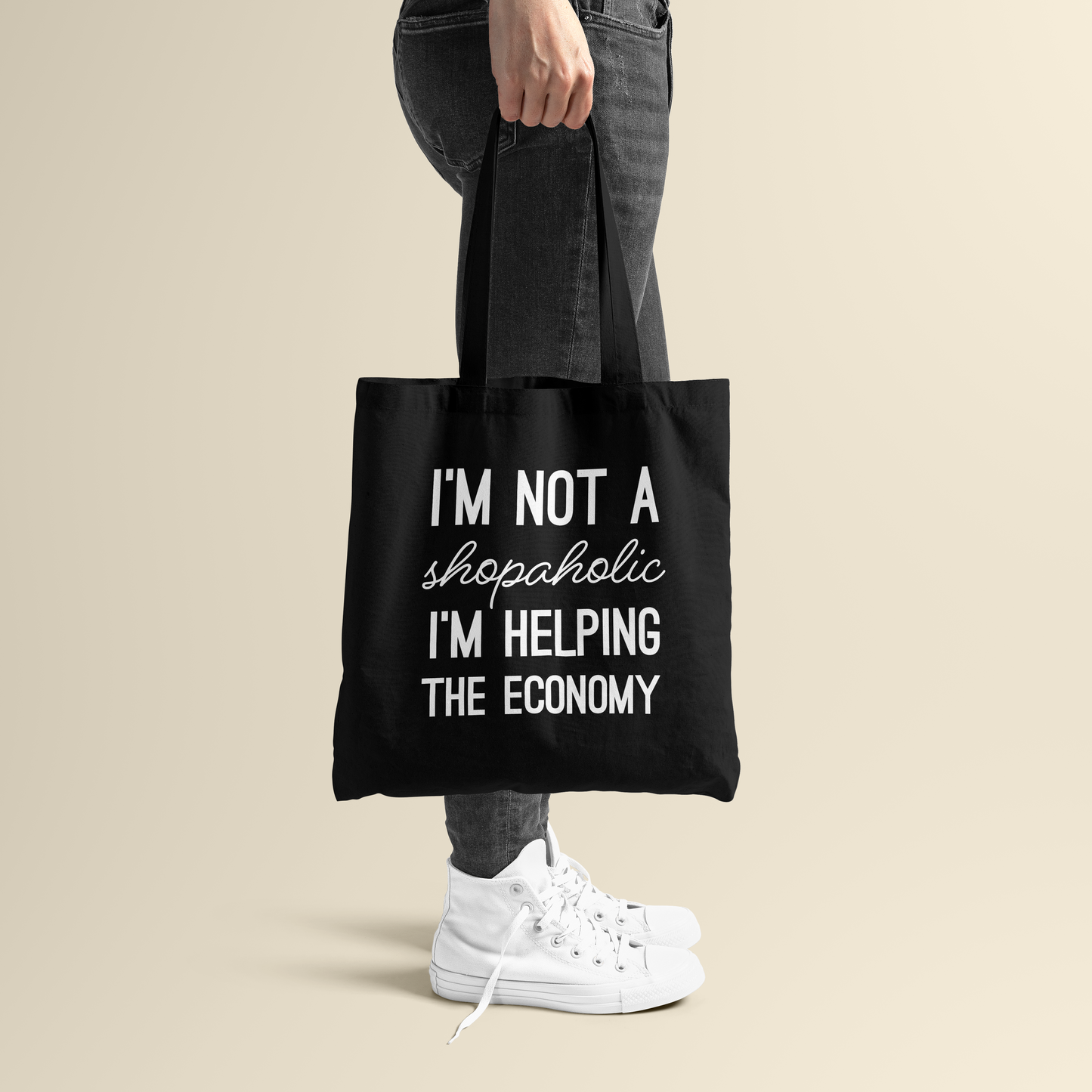 Tote bag - I'm not a shopaholic - Zwart