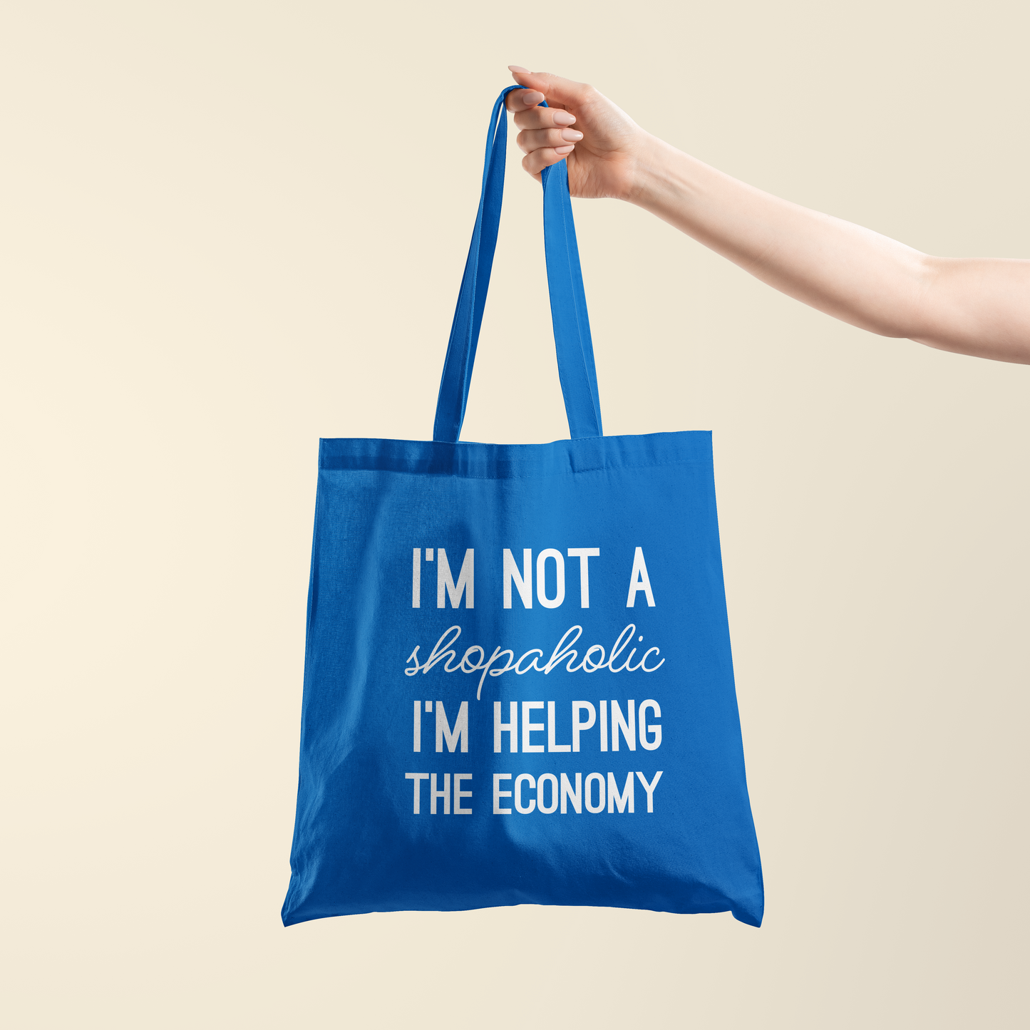 Tote bag - I'm not a shopaholic - Korenbloem blauw