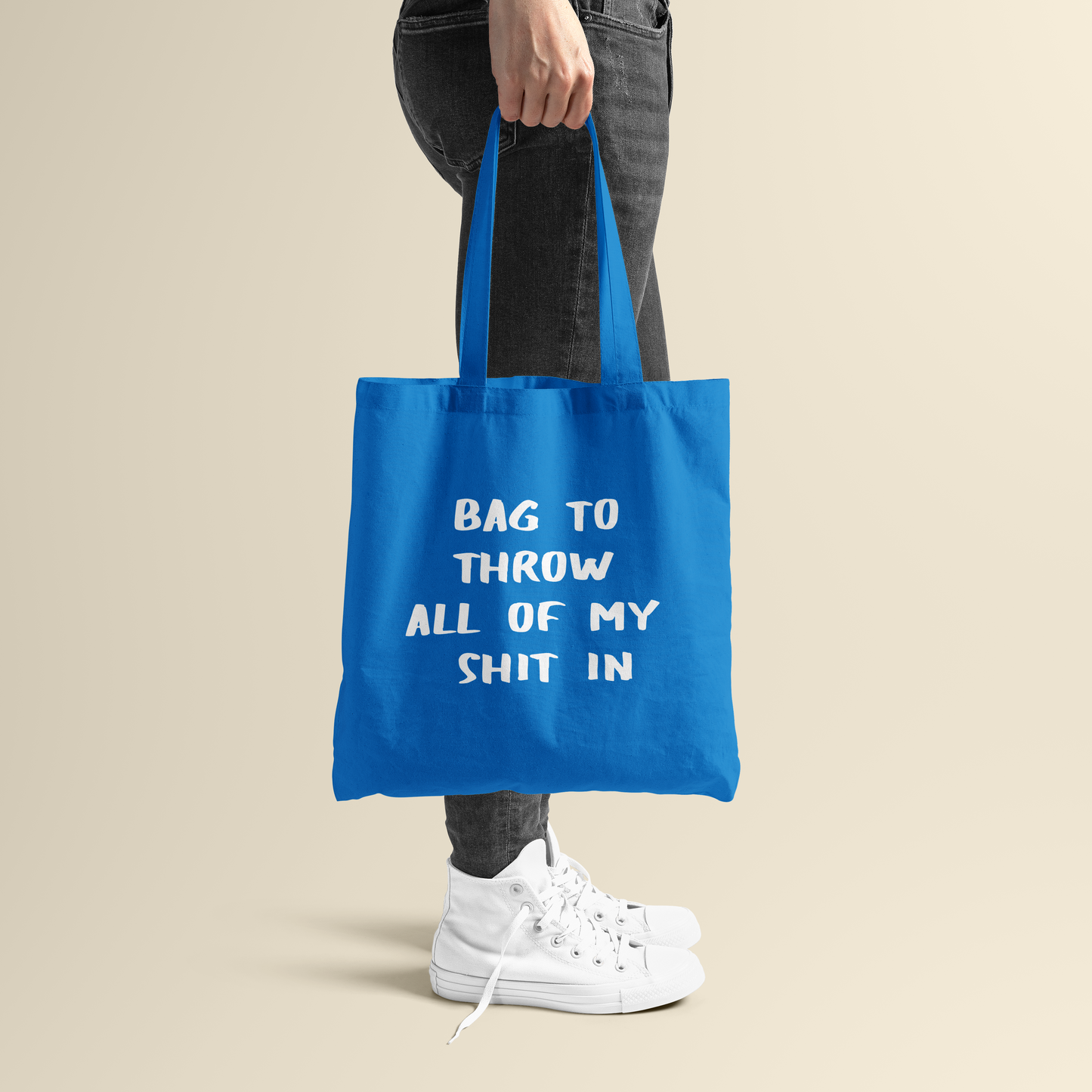 Totebag - Throw shit - Korenbloem blauw