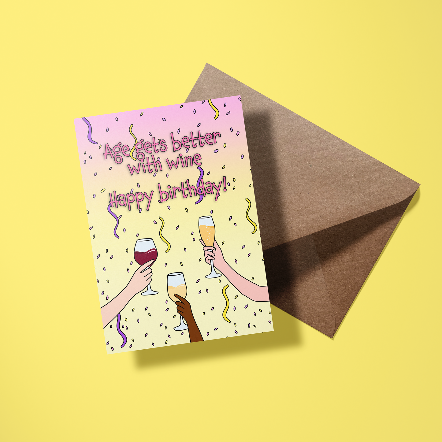 Wenskaart verjaardag - Age gets better with wine