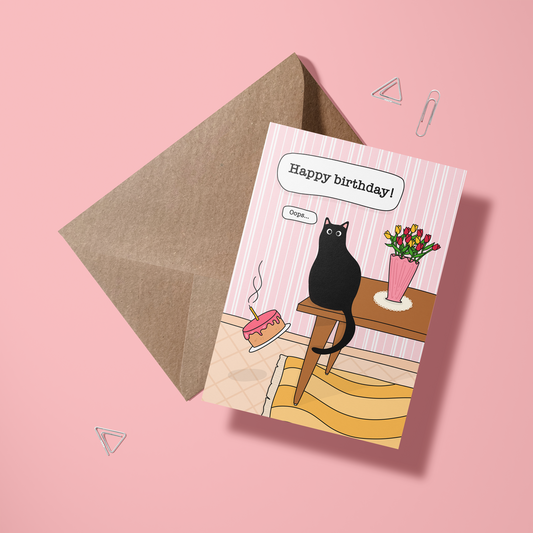 Wenskaart verjaardag - Kat taart