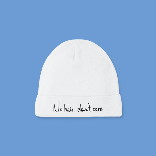 Babymuts “No hair don’t care” – 100% Katoen