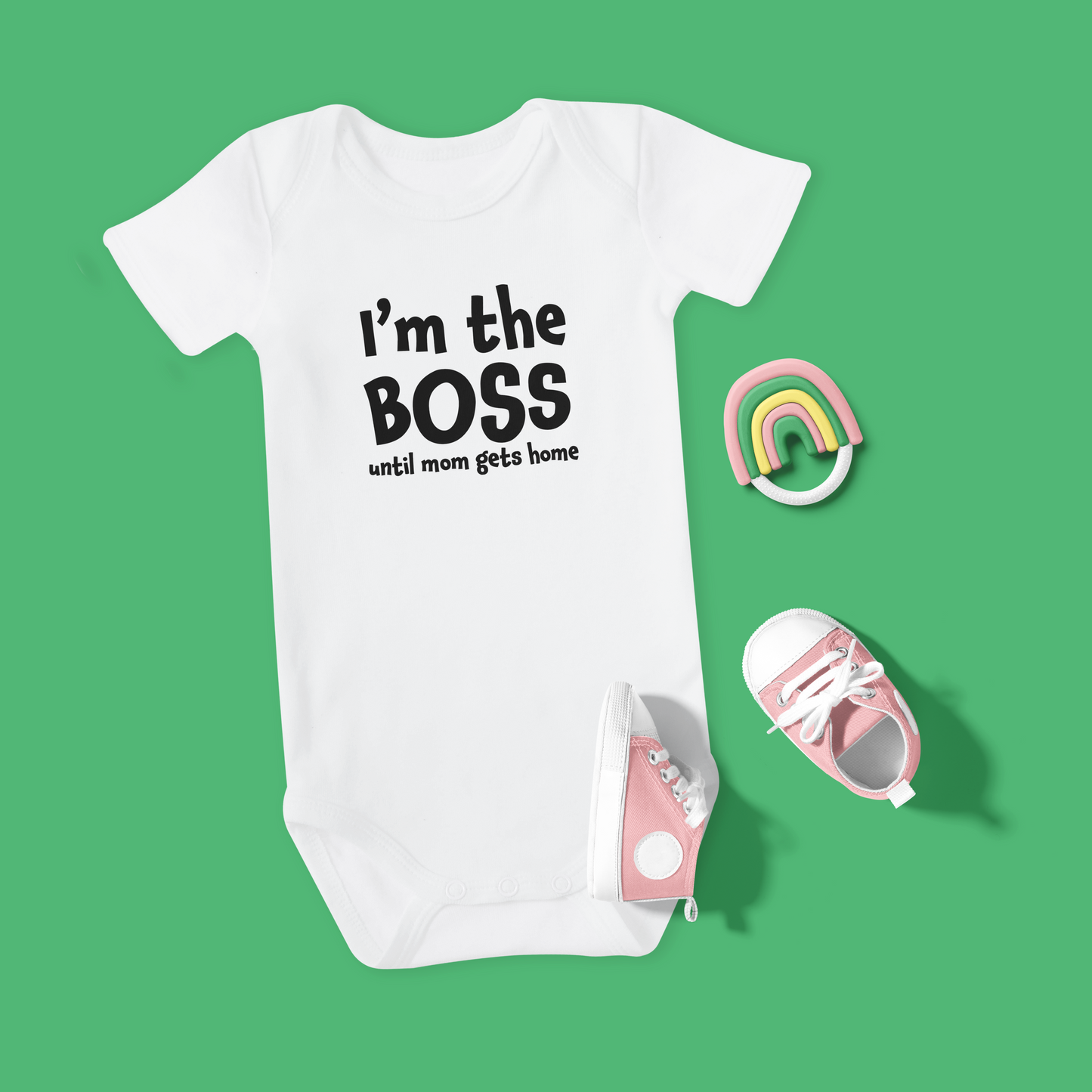 Romper korte mouw wit met hilarische tekst - I'm the boss until mom gets home