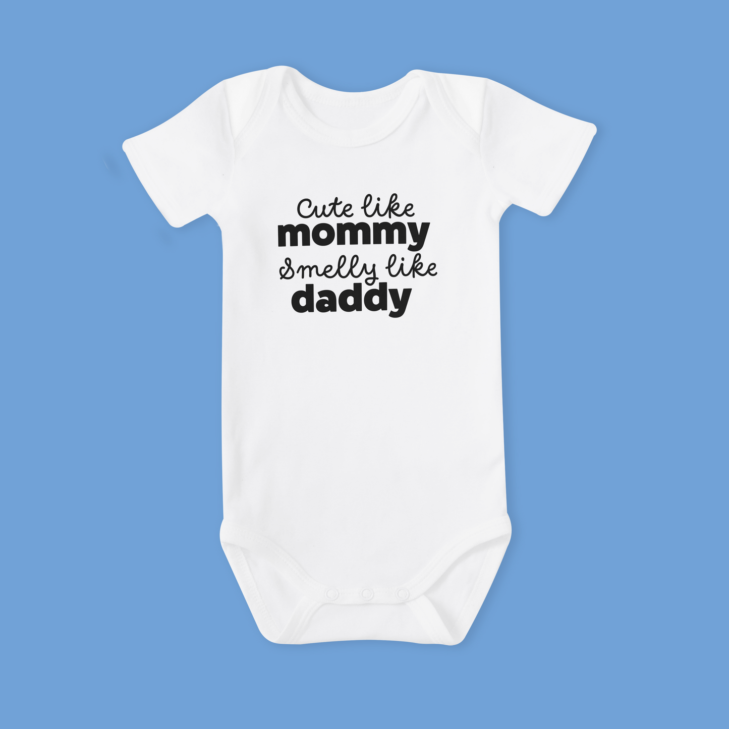 Baby Romper korte mouw wit met grappige tekst - Cute like mommy smelly like daddy