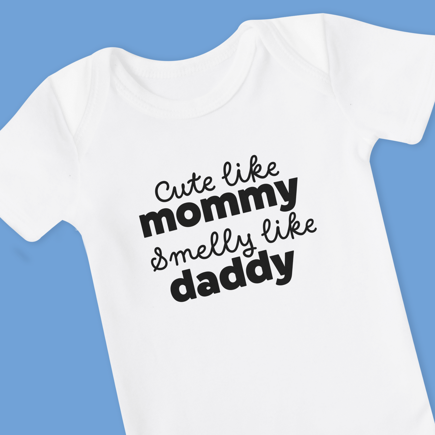 Baby Romper korte mouw wit met grappige tekst - Cute like mommy smelly like daddy